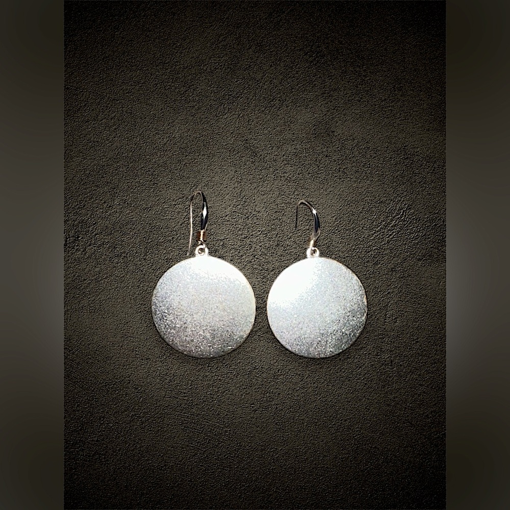 RLM-Robert Lee Morris SOHO Matte Silver Finish Disc Earrings 2”